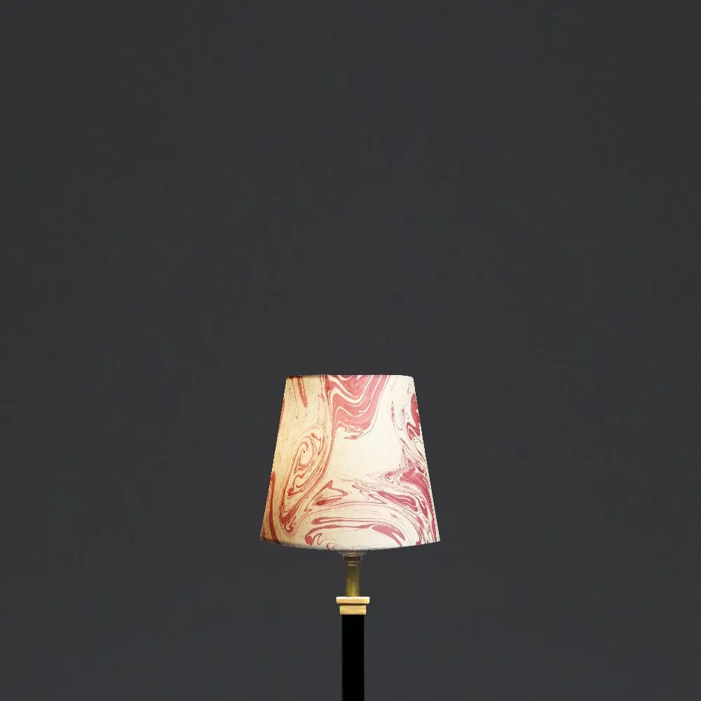 14cm tall tapered hand made marbled paper shade in red tanaro