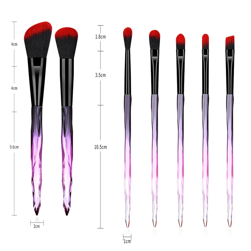 7 Pieces Crystal Handle Professional Make Up Brush Set