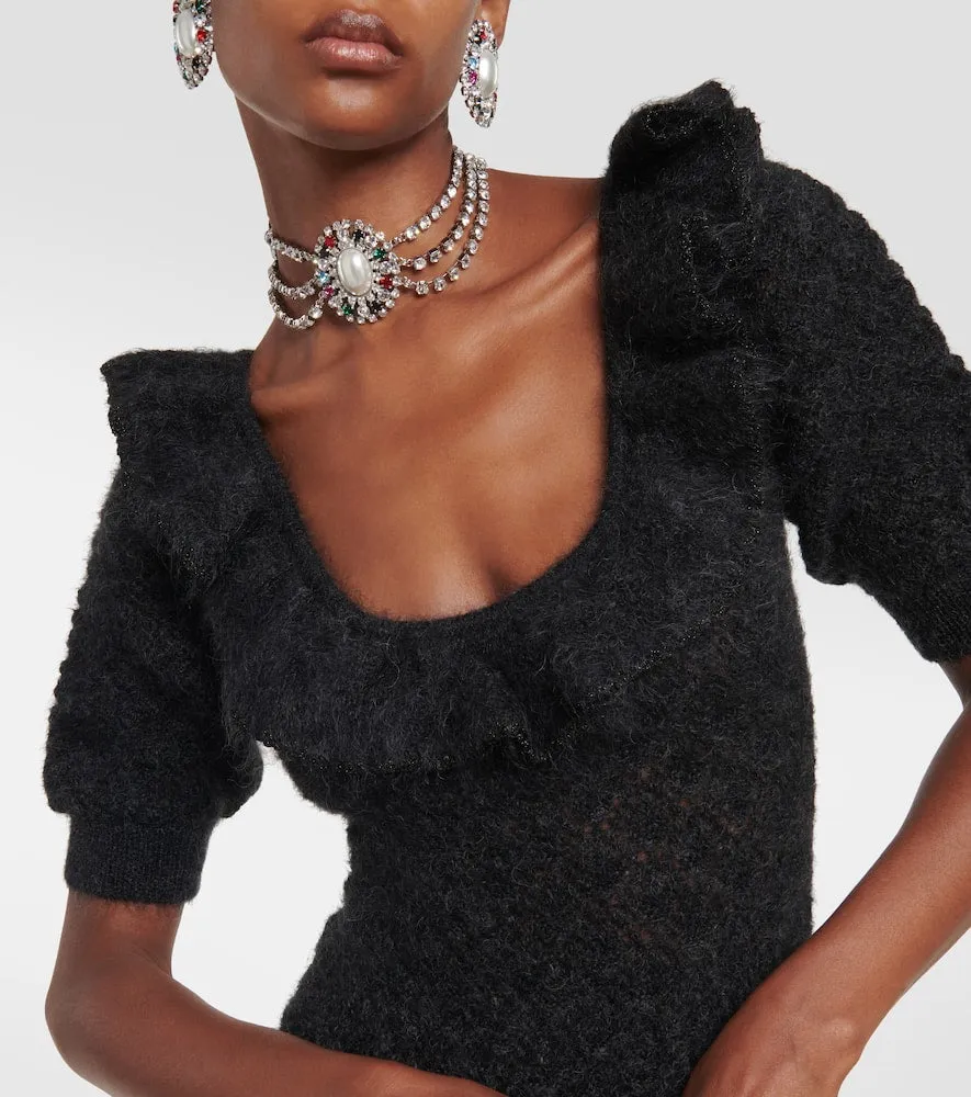Alessandra Rich Embroidered mohair-blend minidress