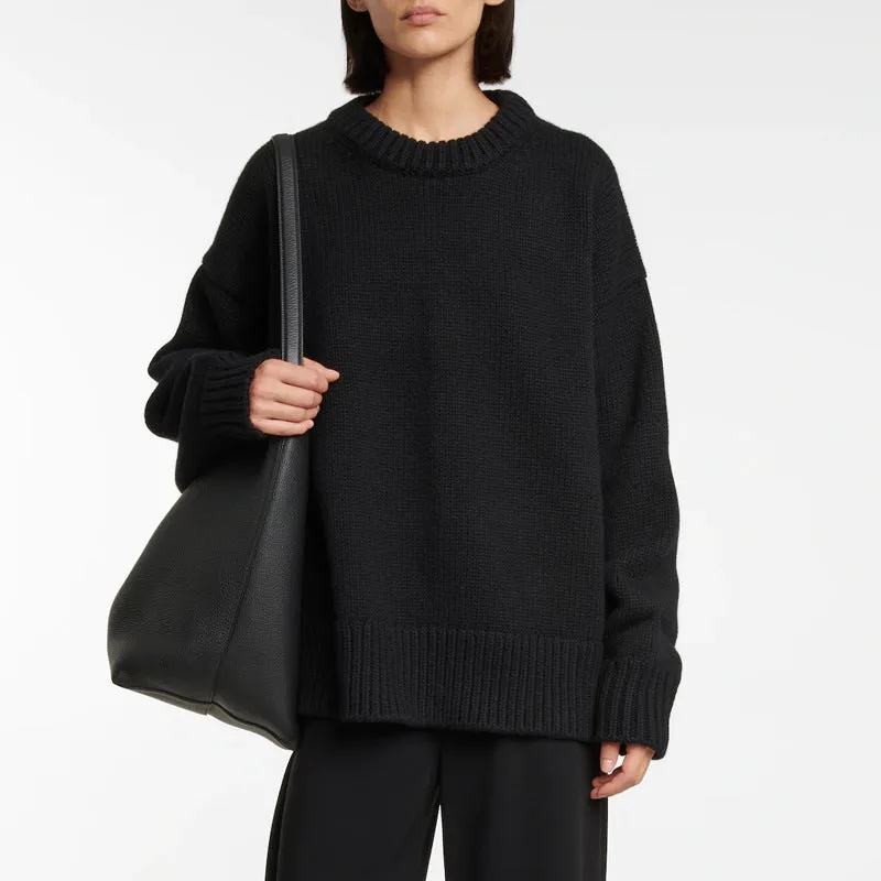 Amozae birkenstock clogs outfit fall Sweater Women's 2024 Winter New round Neck Thickened Design Lazy Style Outer Wear Pullover Sweater