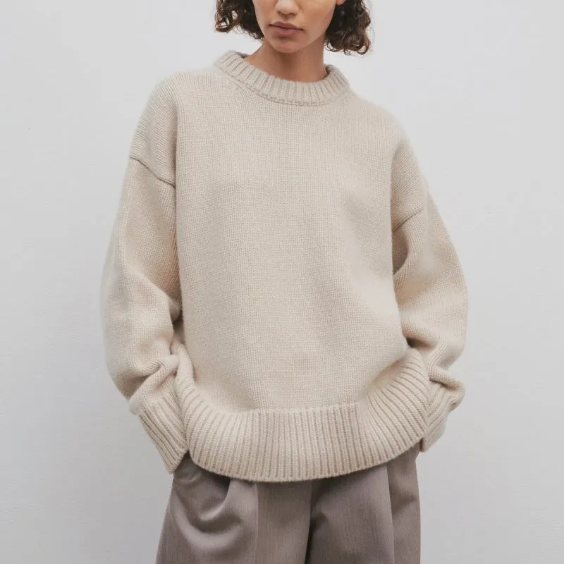 Amozae birkenstock clogs outfit fall Sweater Women's 2024 Winter New round Neck Thickened Design Lazy Style Outer Wear Pullover Sweater