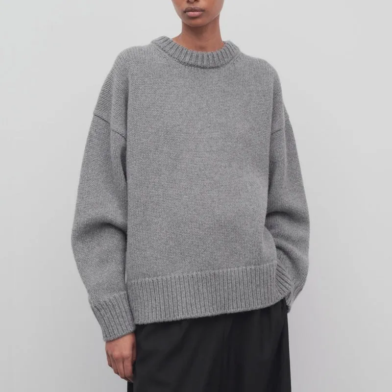 Amozae birkenstock clogs outfit fall Sweater Women's 2024 Winter New round Neck Thickened Design Lazy Style Outer Wear Pullover Sweater