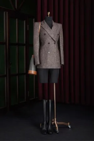 Black-Brown Women's Check Wool/Silk Blend Jacket  / Style No DBT6758