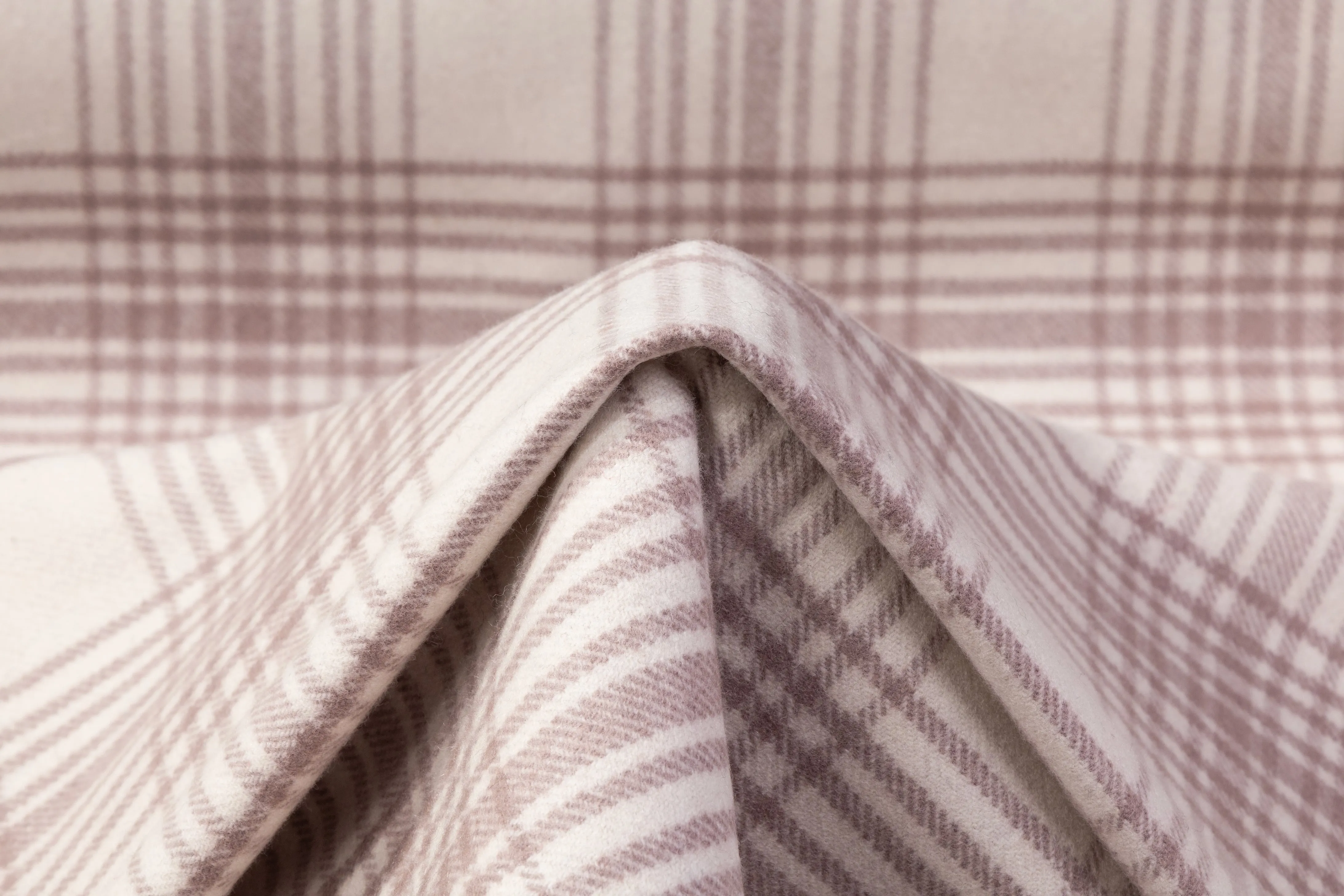 Checked Italian Wool Nylon Coating - Off White/ Light Mauve