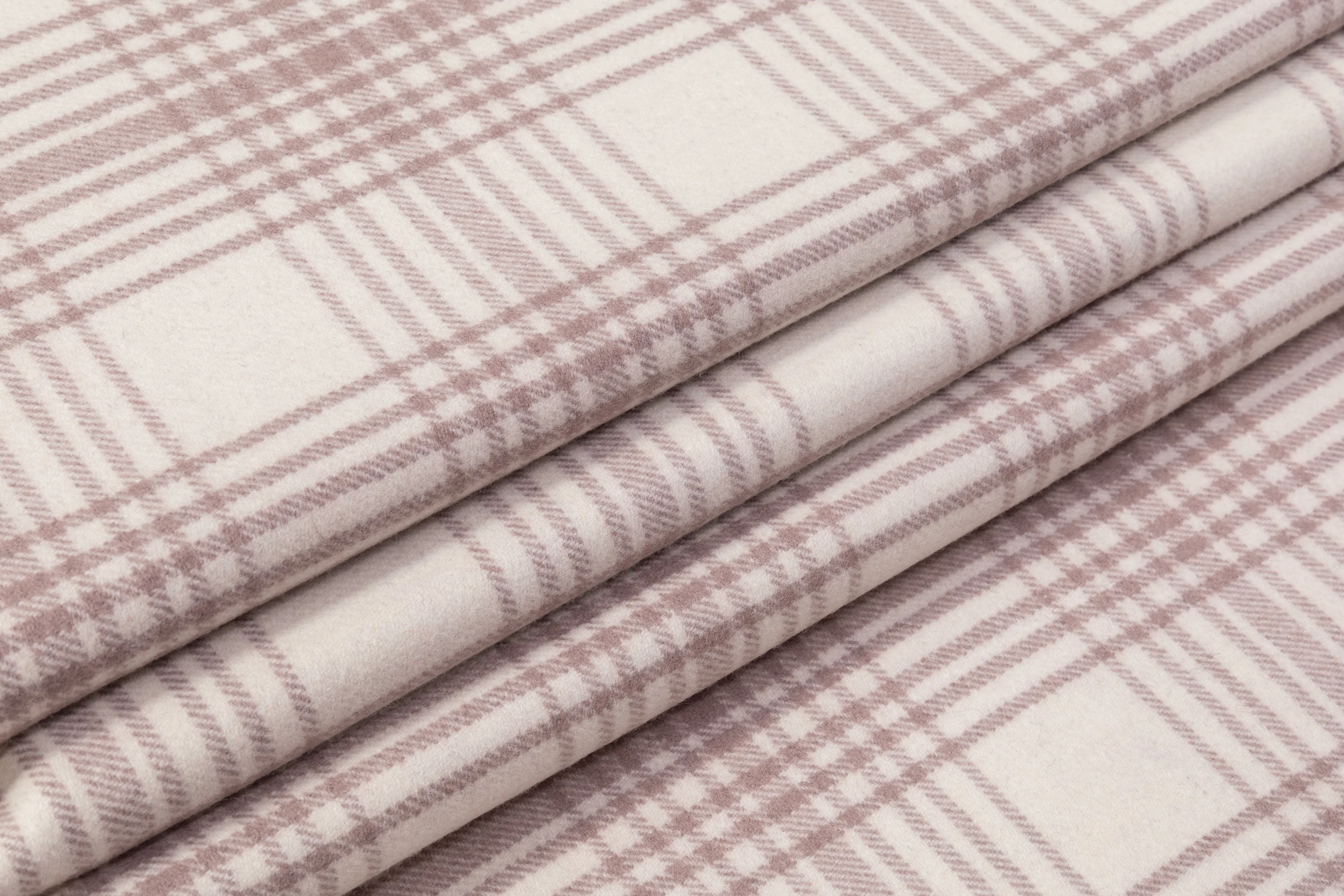 Checked Italian Wool Nylon Coating - Off White/ Light Mauve