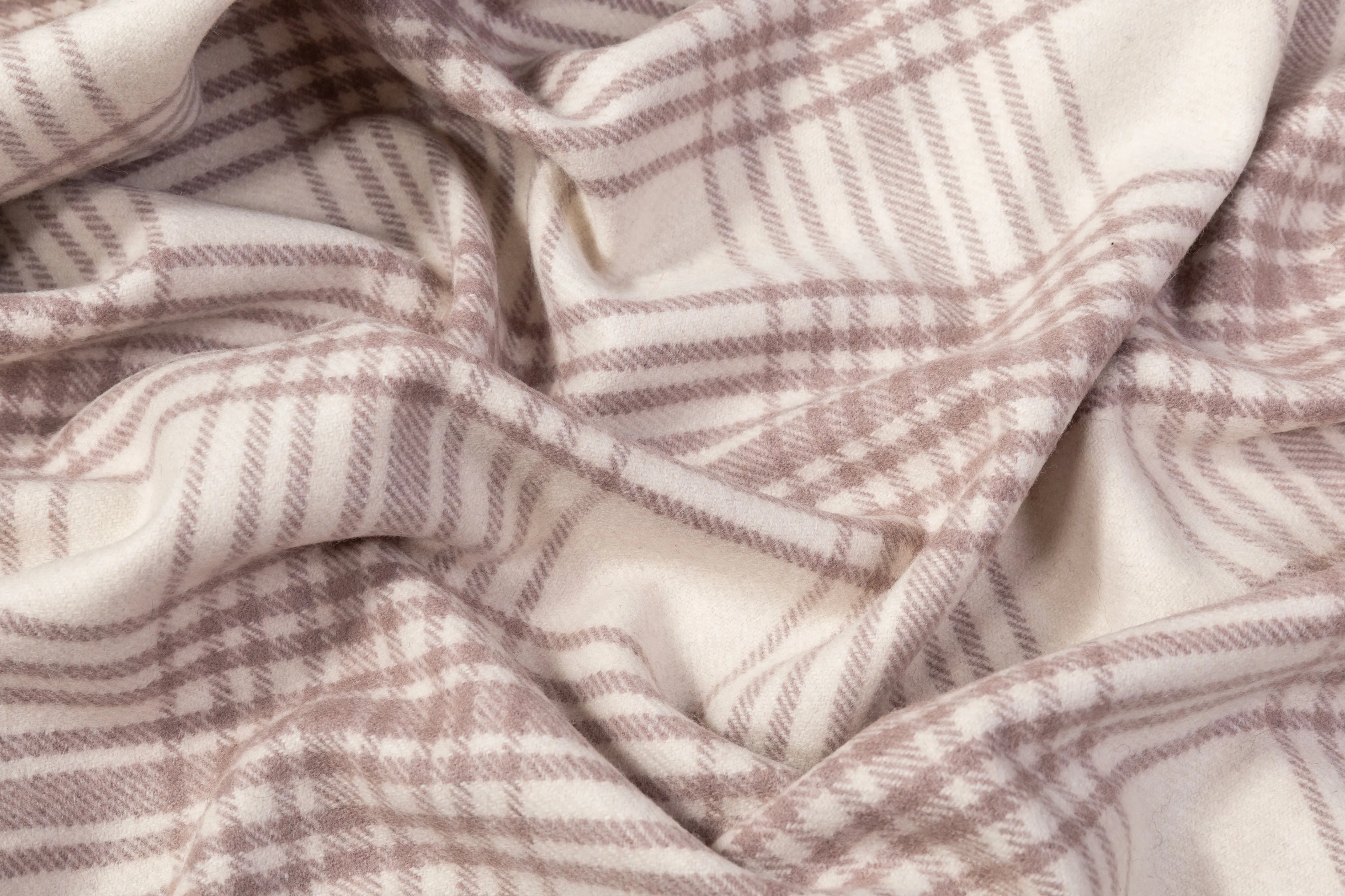 Checked Italian Wool Nylon Coating - Off White/ Light Mauve