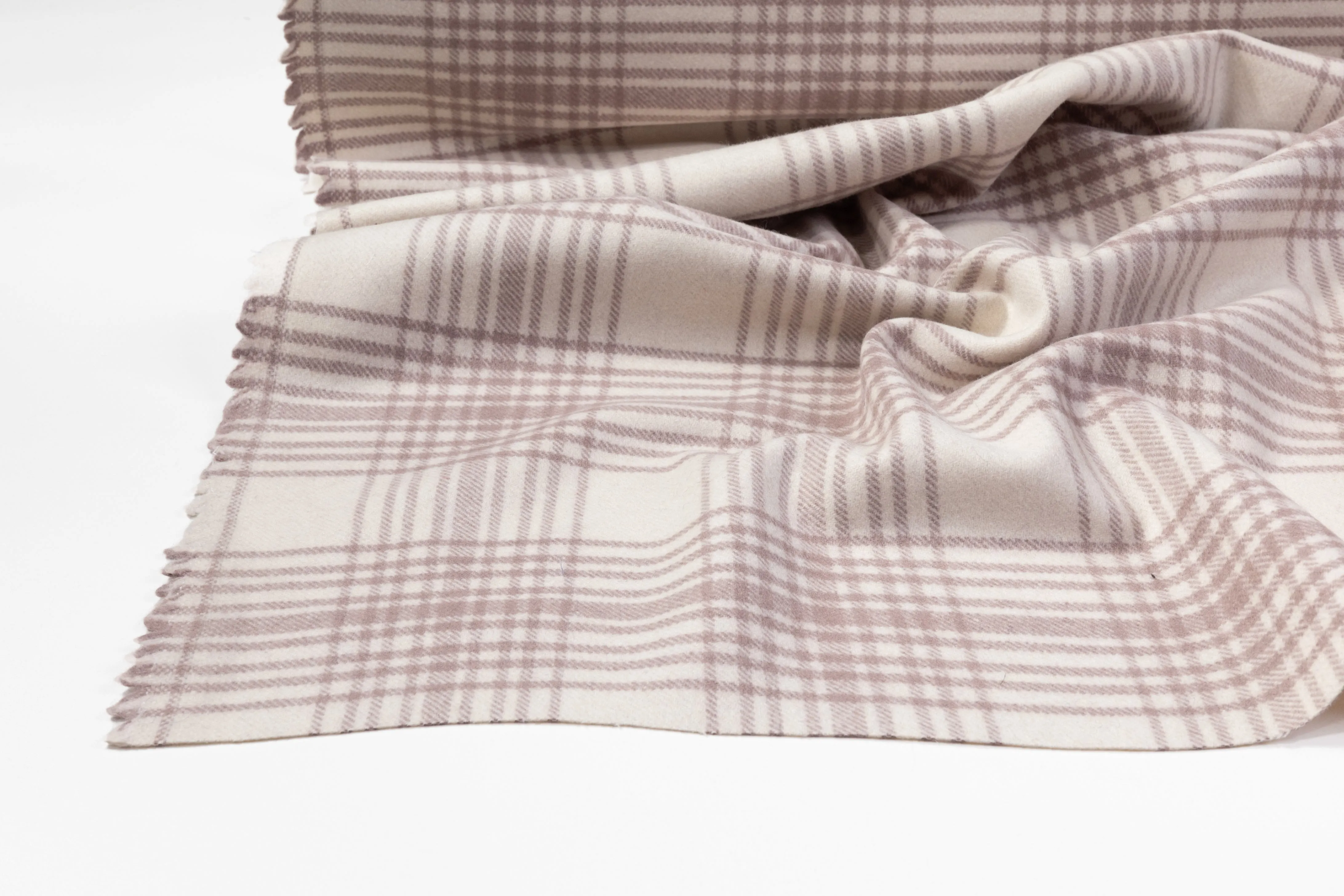 Checked Italian Wool Nylon Coating - Off White/ Light Mauve