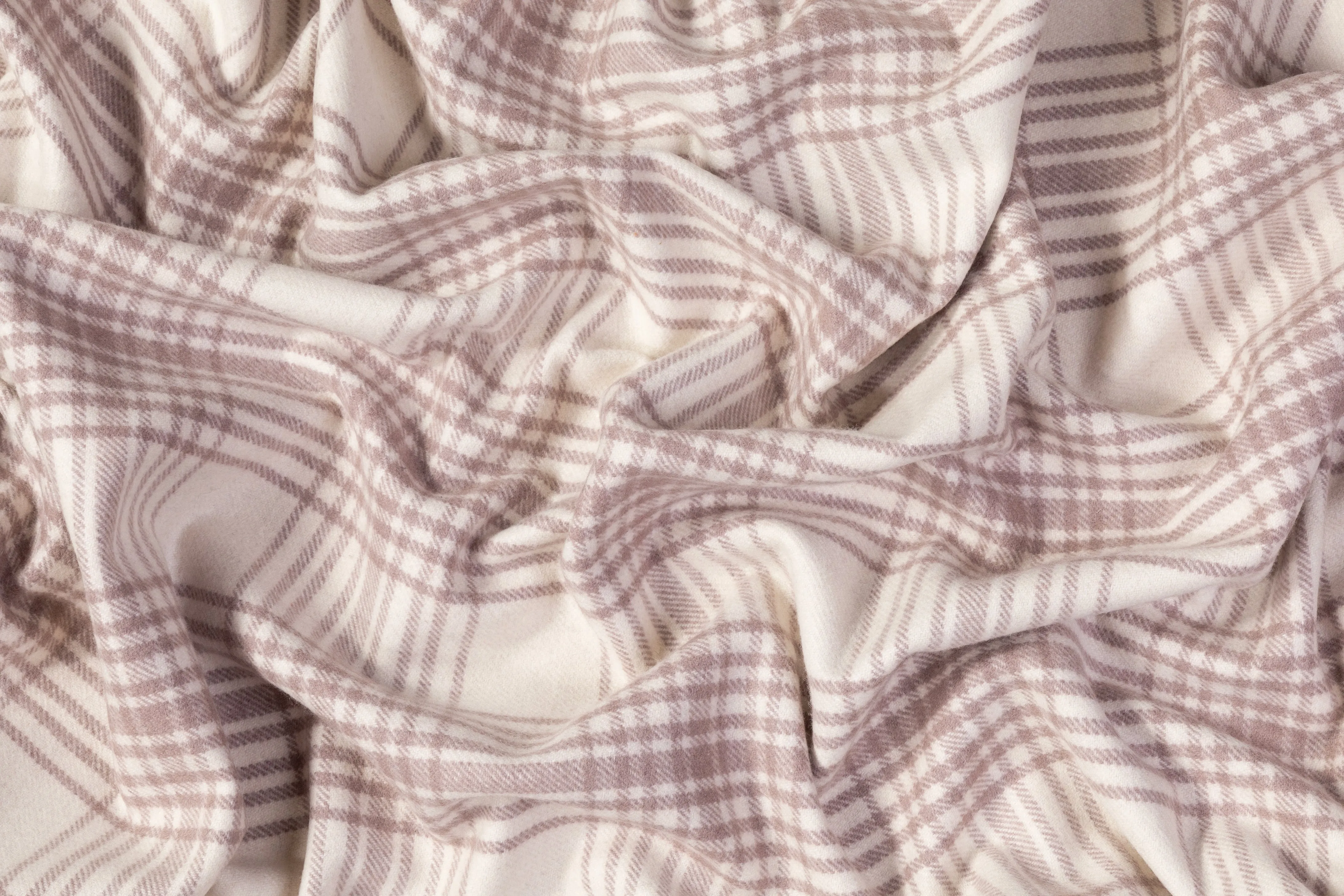 Checked Italian Wool Nylon Coating - Off White/ Light Mauve