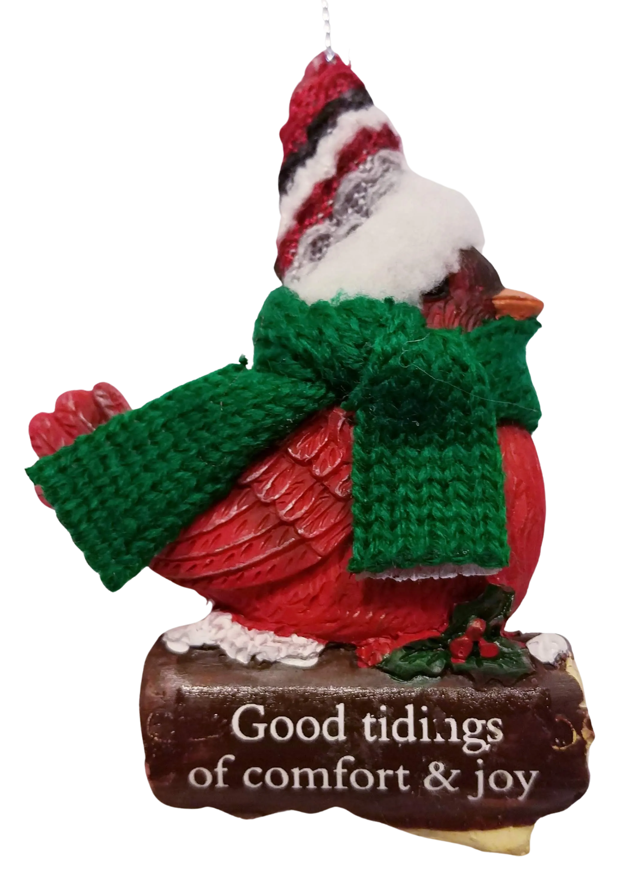 Cozy Bird with Green Scarf and Santa Hat Ornament 3"- Good Tidings of Comfort & Joy