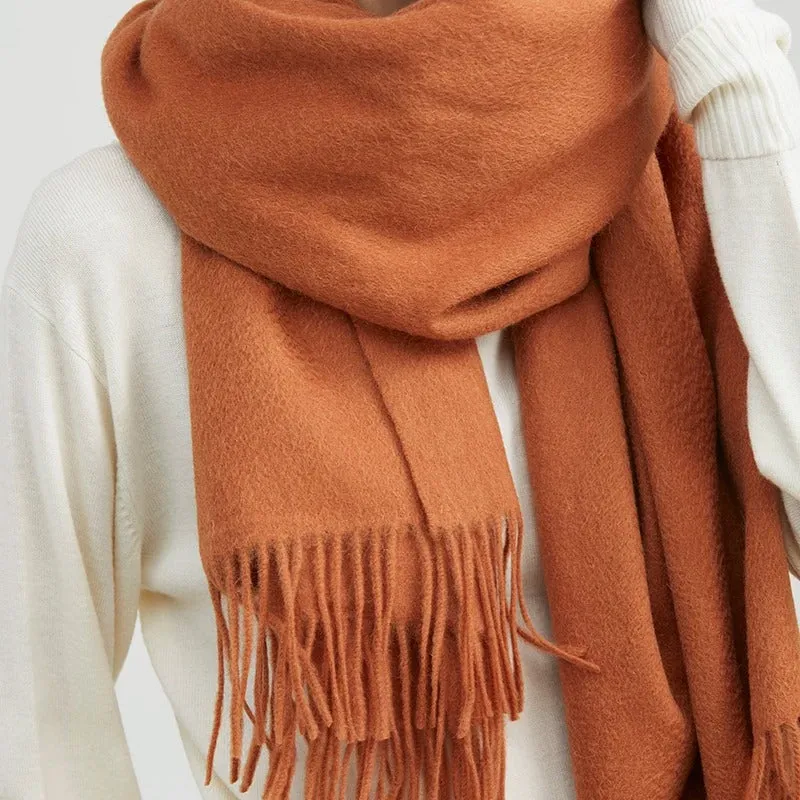 Cozy Wool Winter Wrap Scarf with Tassels