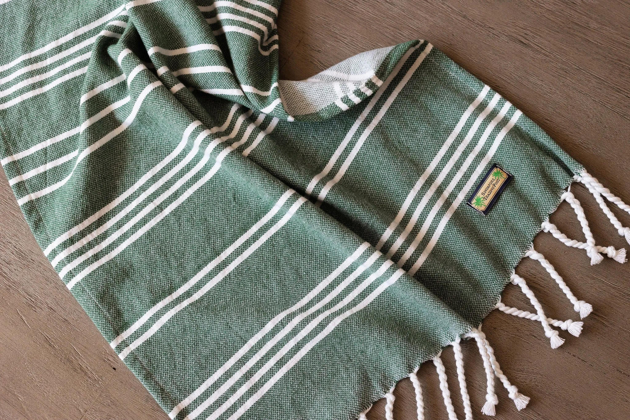 Dark Green Tea Towel with fringing - set of 2