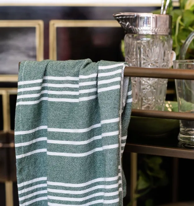 Dark Green Tea Towel with fringing - set of 2