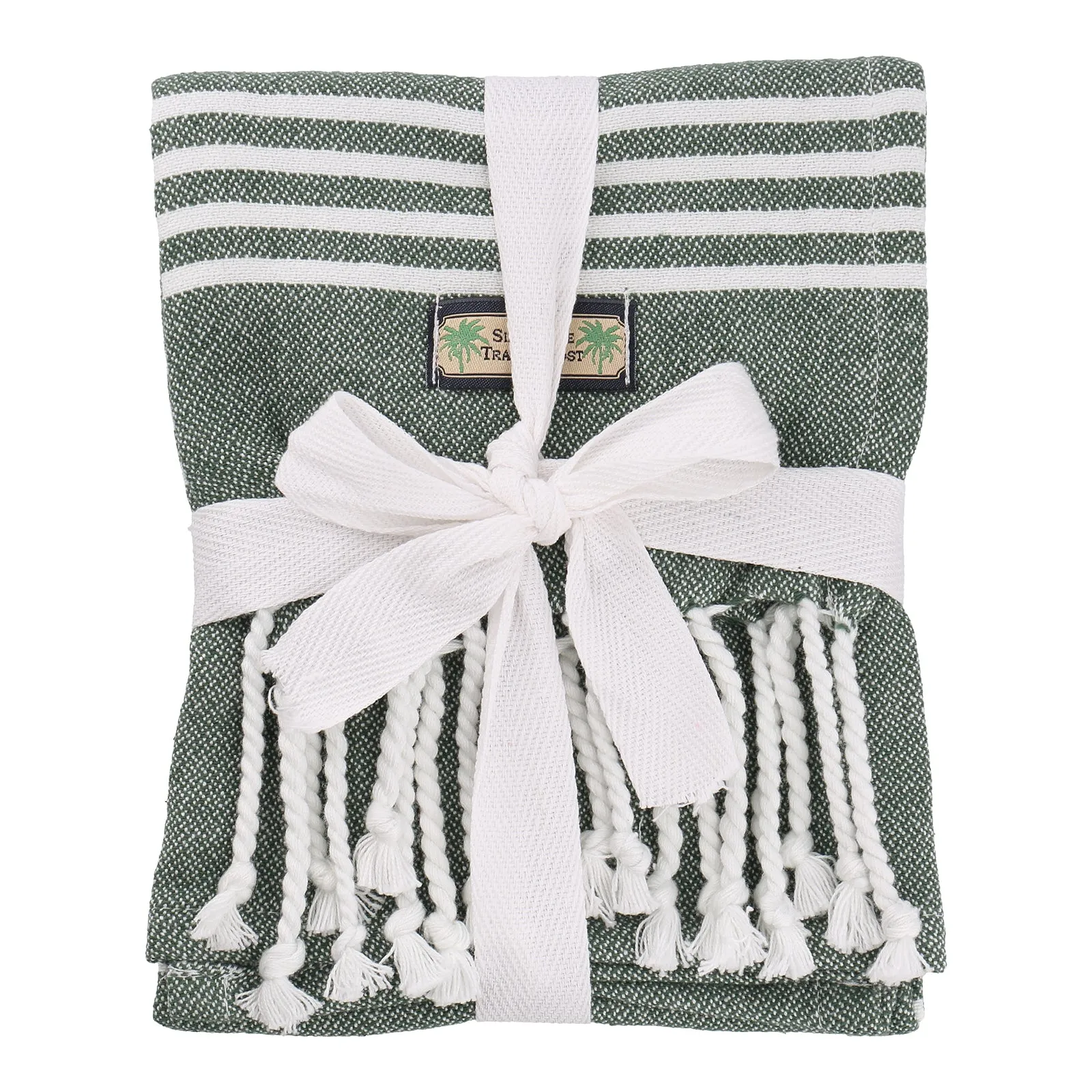 Dark Green Tea Towel with fringing - set of 2