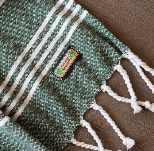 Dark Green Tea Towel with fringing - set of 2