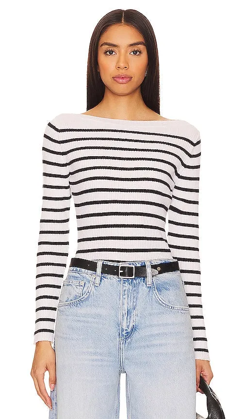 FRAME Ribbed Boatneck Top in Black, White