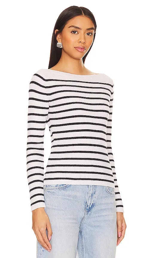 FRAME Ribbed Boatneck Top in Black, White
