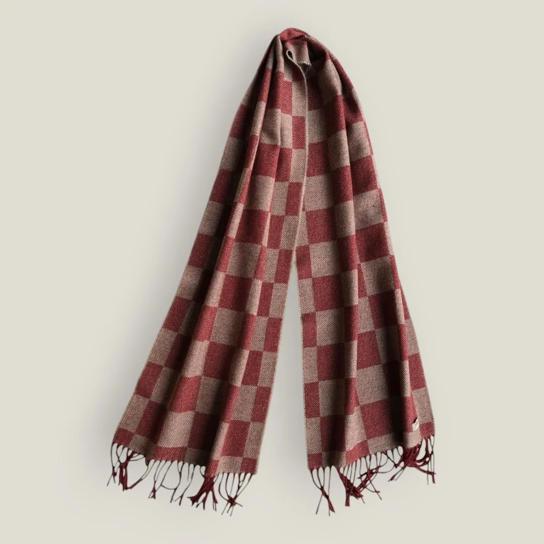 Garnet Merino Check Scarf