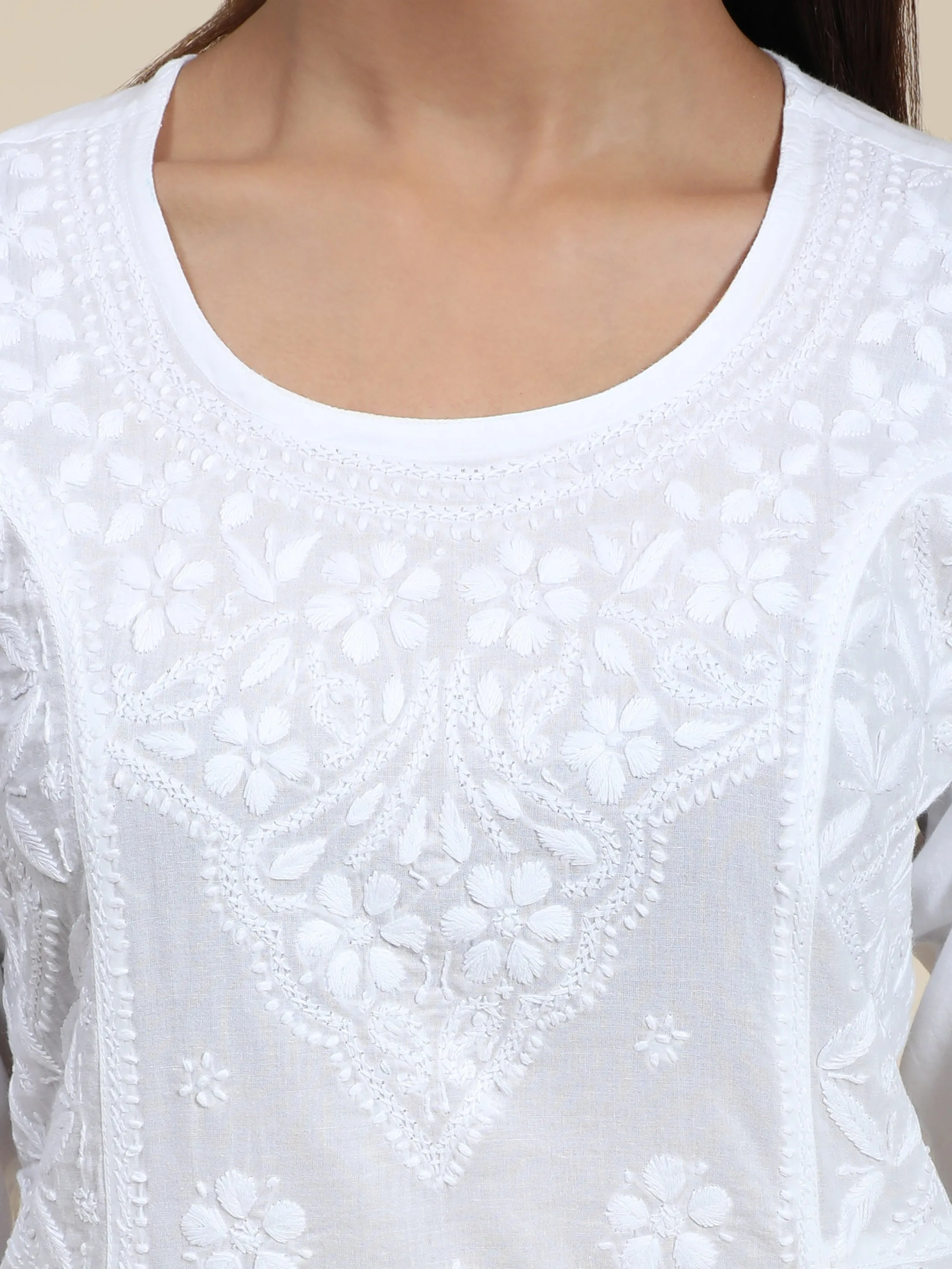 HOK Chikankari Stylish Kurti White