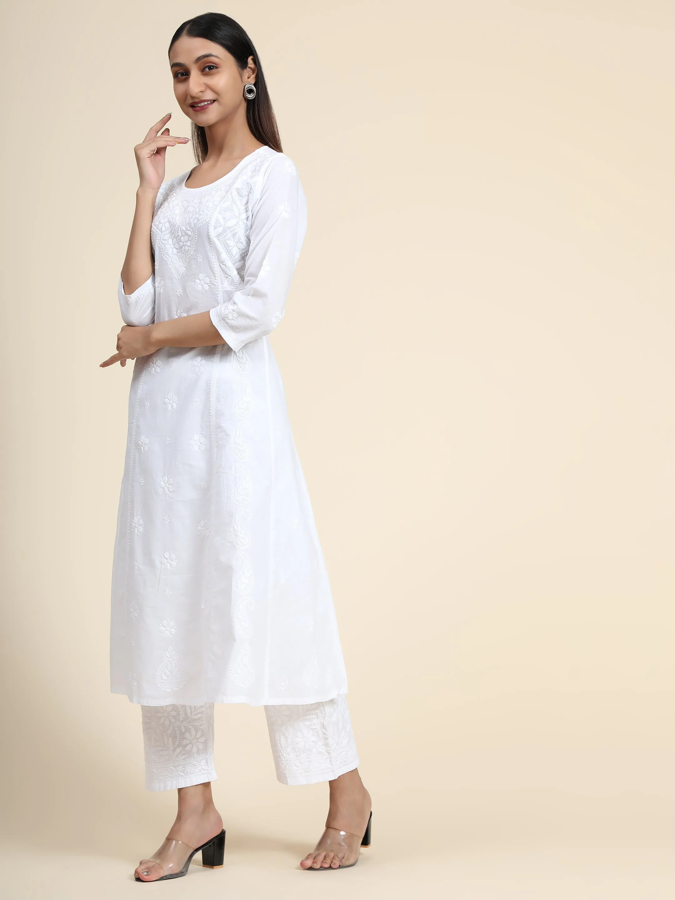 HOK Chikankari Stylish Kurti White