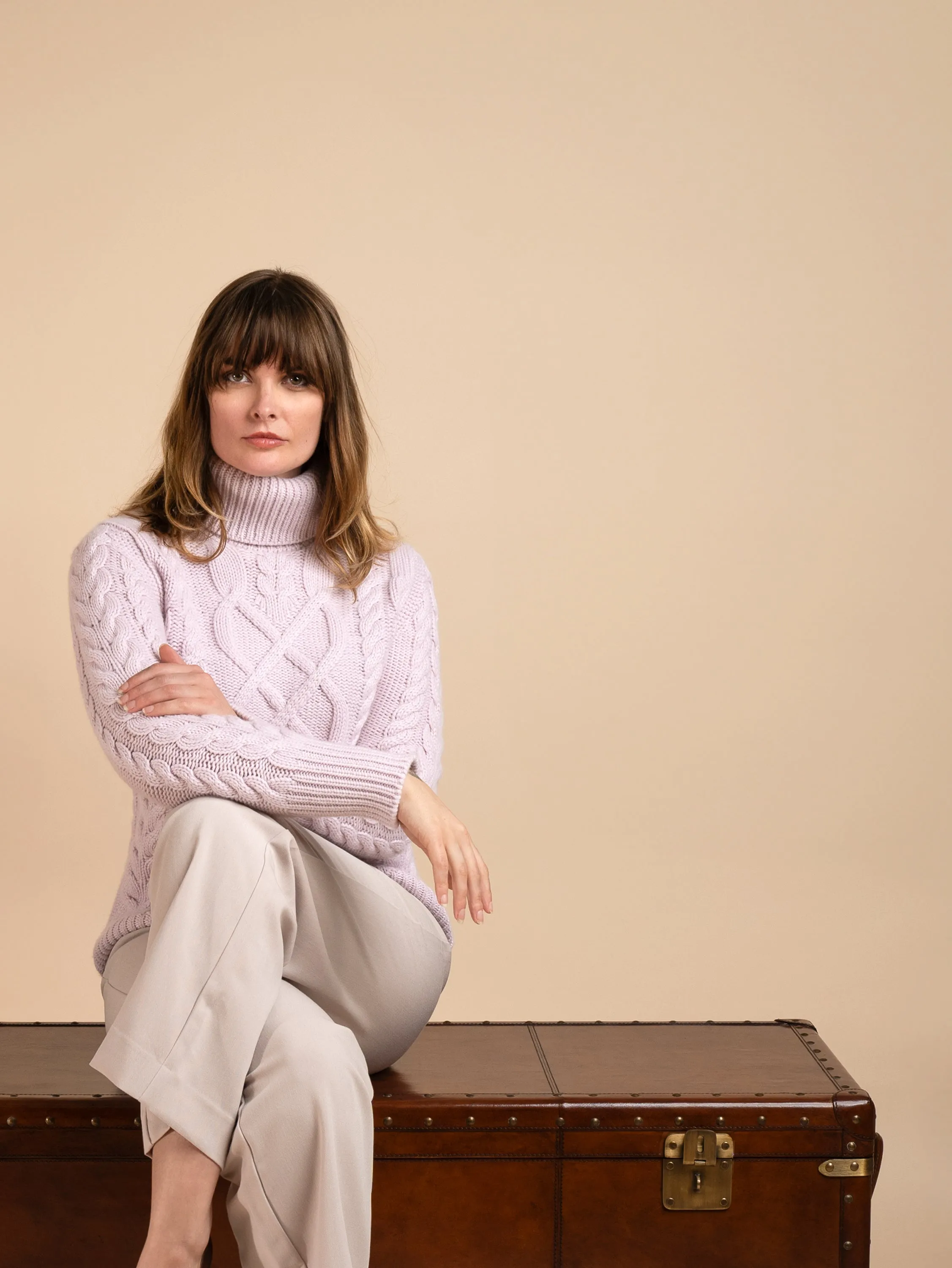 MULTI CABLE ROLL NECK<br>SOFT PINK
