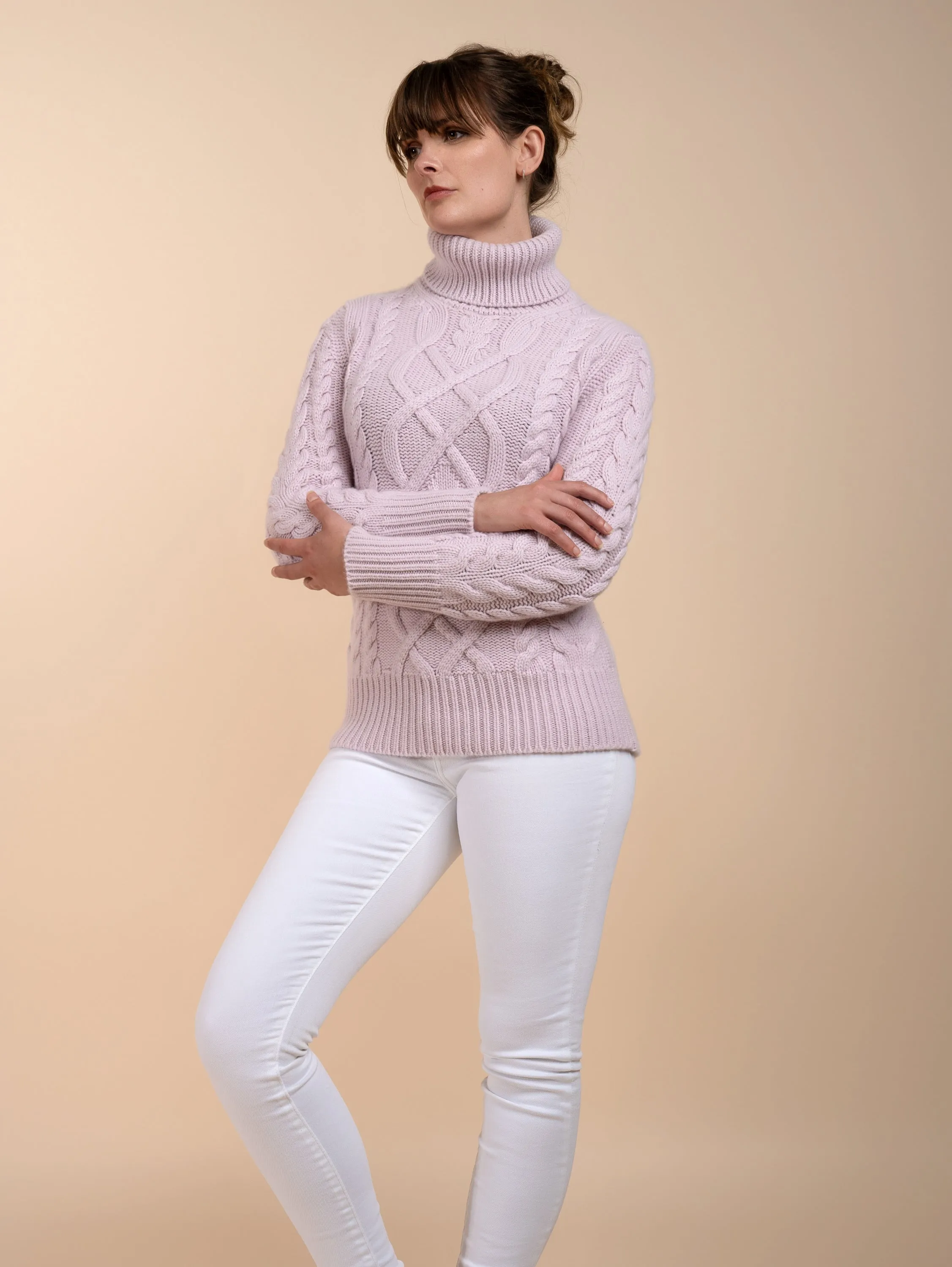 MULTI CABLE ROLL NECK<br>SOFT PINK