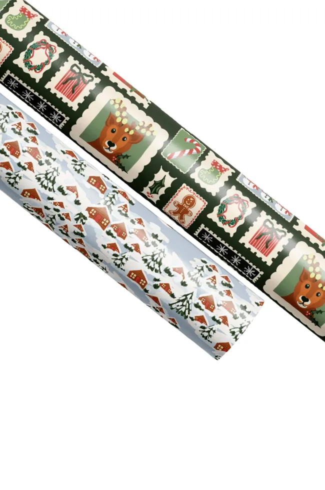 North Pole Post and Cozy Alpine Village Double Sided Gift Wrap
