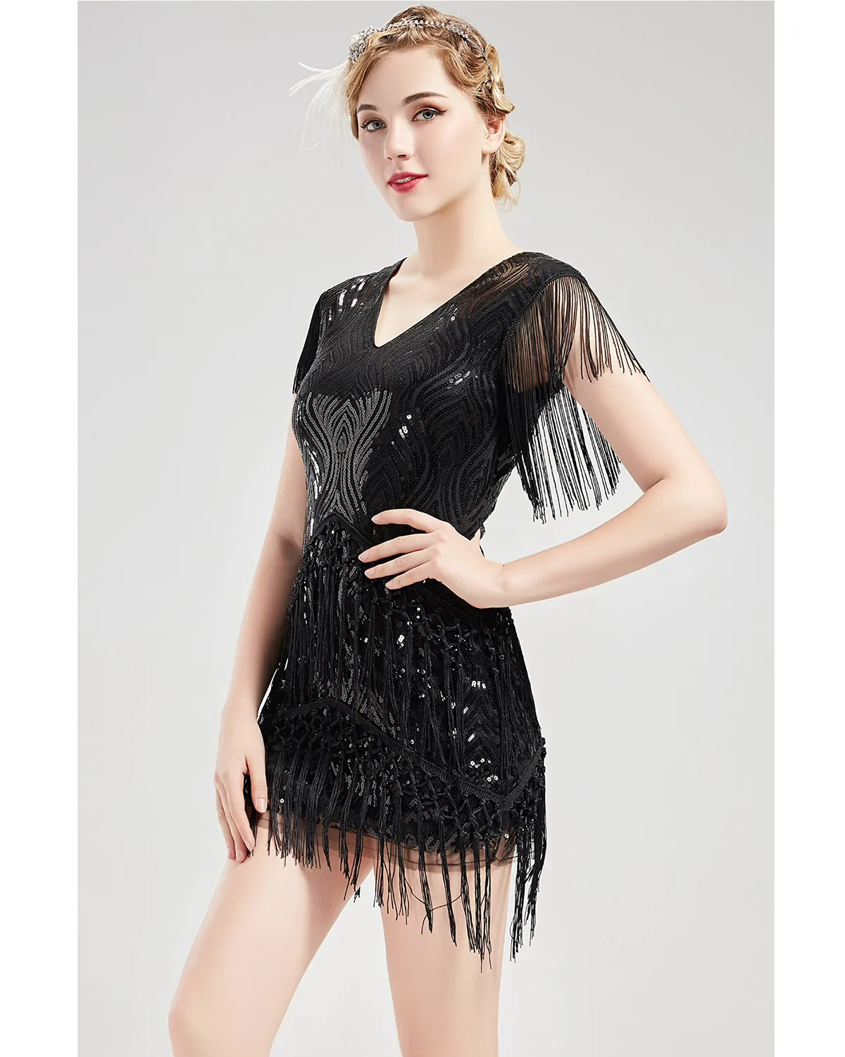 NWT Black mini beaded deco flapper dress ALL SIZES