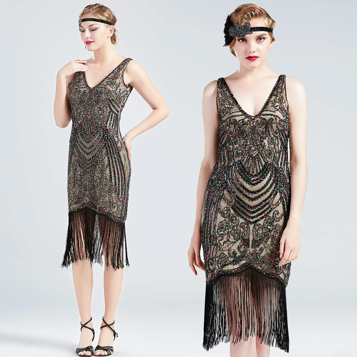 NWT rainbow sequin beaded deco flapper dress ALL SIZES