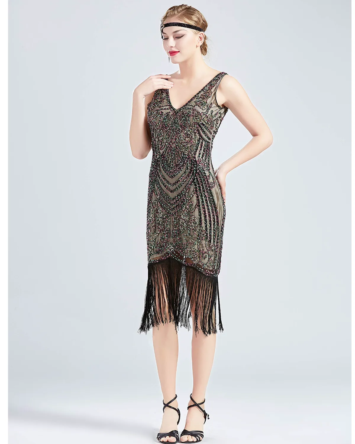 NWT rainbow sequin beaded deco flapper dress ALL SIZES