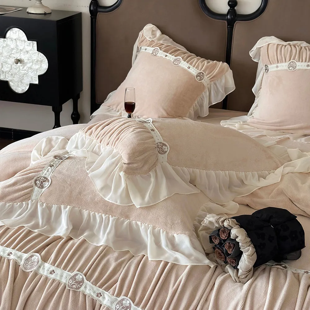 Princess Ruffled Thickened Warm Milk Velvet Lace Winter Bedding Set