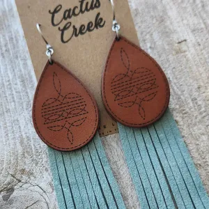 "Rainy" Handmade Bootstitch Leather and Fringe Earrings
