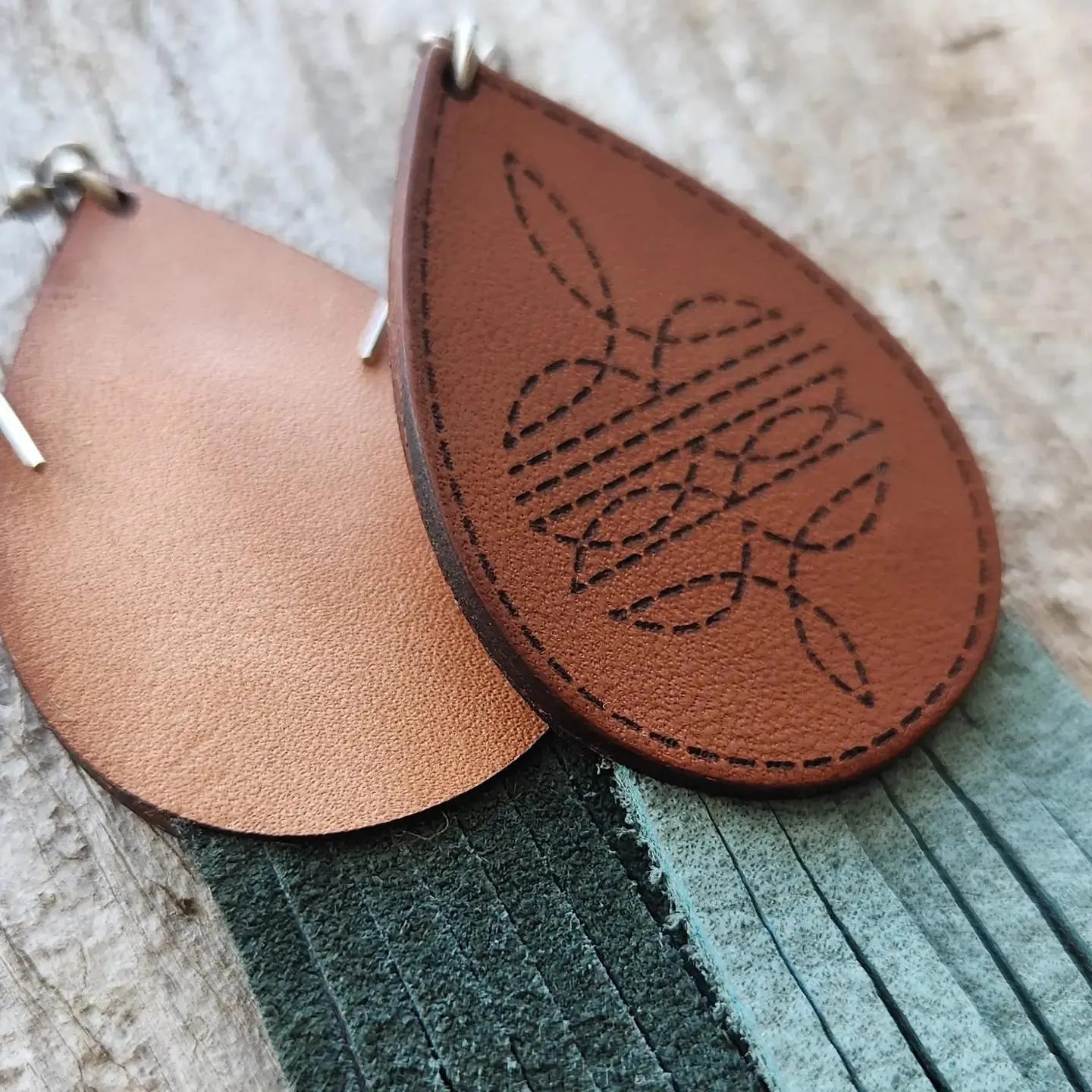 "Rainy" Handmade Bootstitch Leather and Fringe Earrings