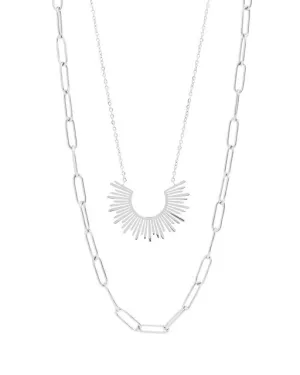Silver Half Sun Layered Paperclip Necklace (Waterproof)