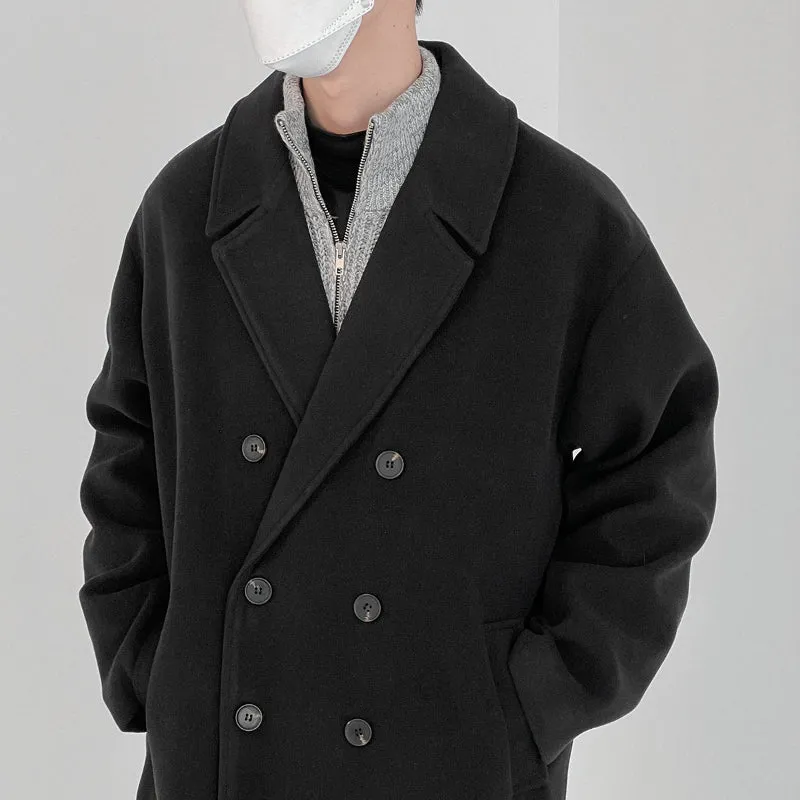 Solid Color Double-breasted Wool Mid-length Over-the-knee Thickened Windbreaker
