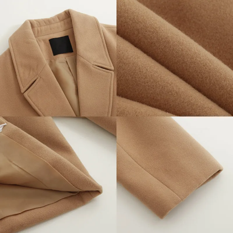 Solid Color Double-breasted Wool Mid-length Over-the-knee Thickened Windbreaker