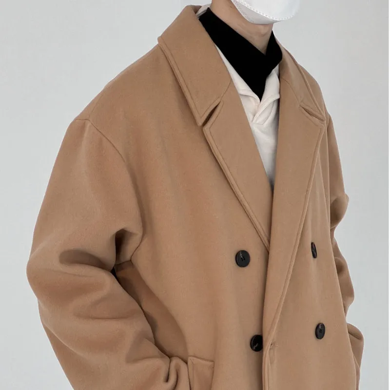 Solid Color Double-breasted Wool Mid-length Over-the-knee Thickened Windbreaker
