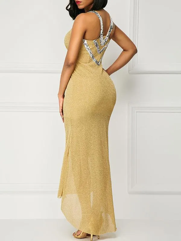 Spaghetti-neck Sequined Evening Dress