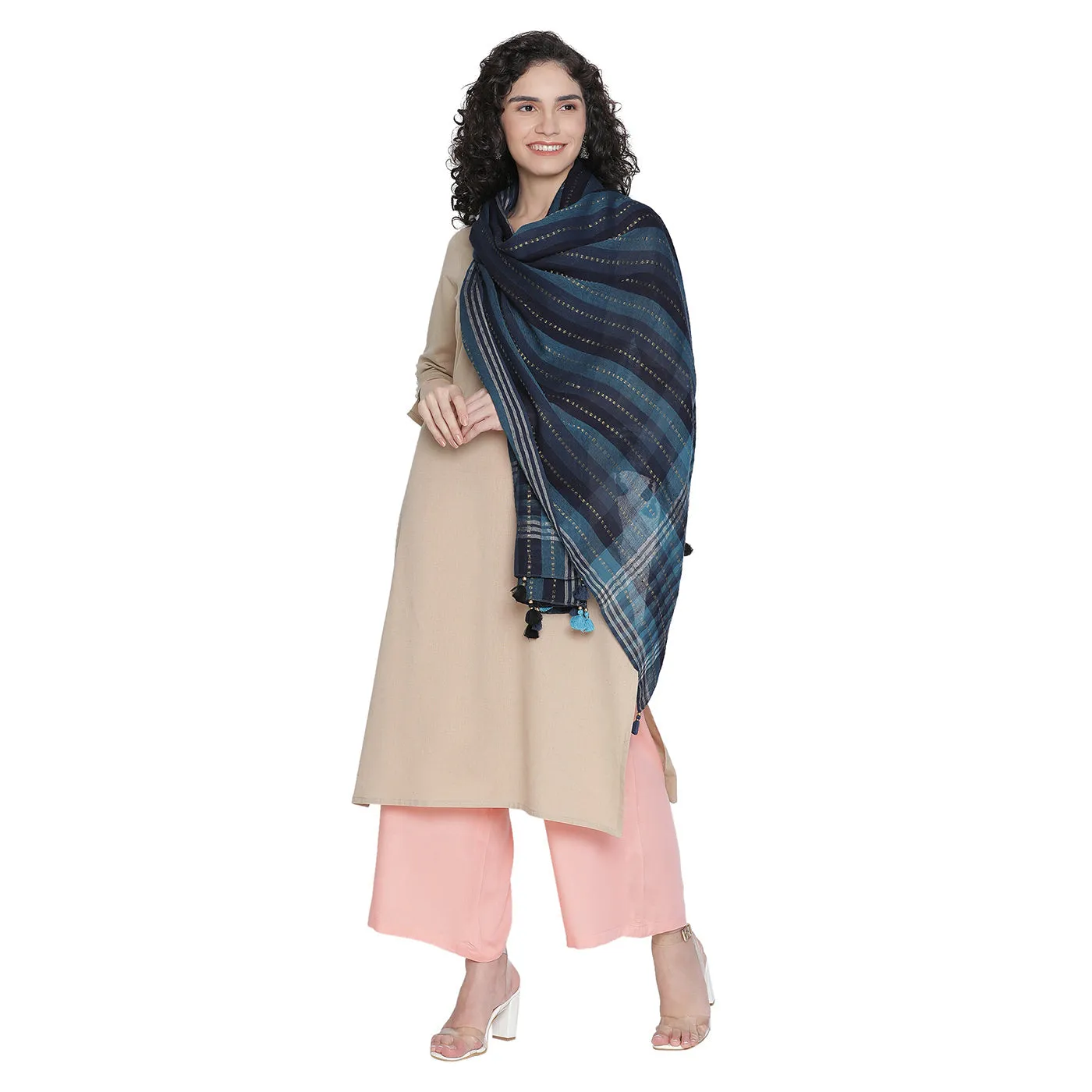 Thick Thin Stripes Wool & Lurex Dobby Stole