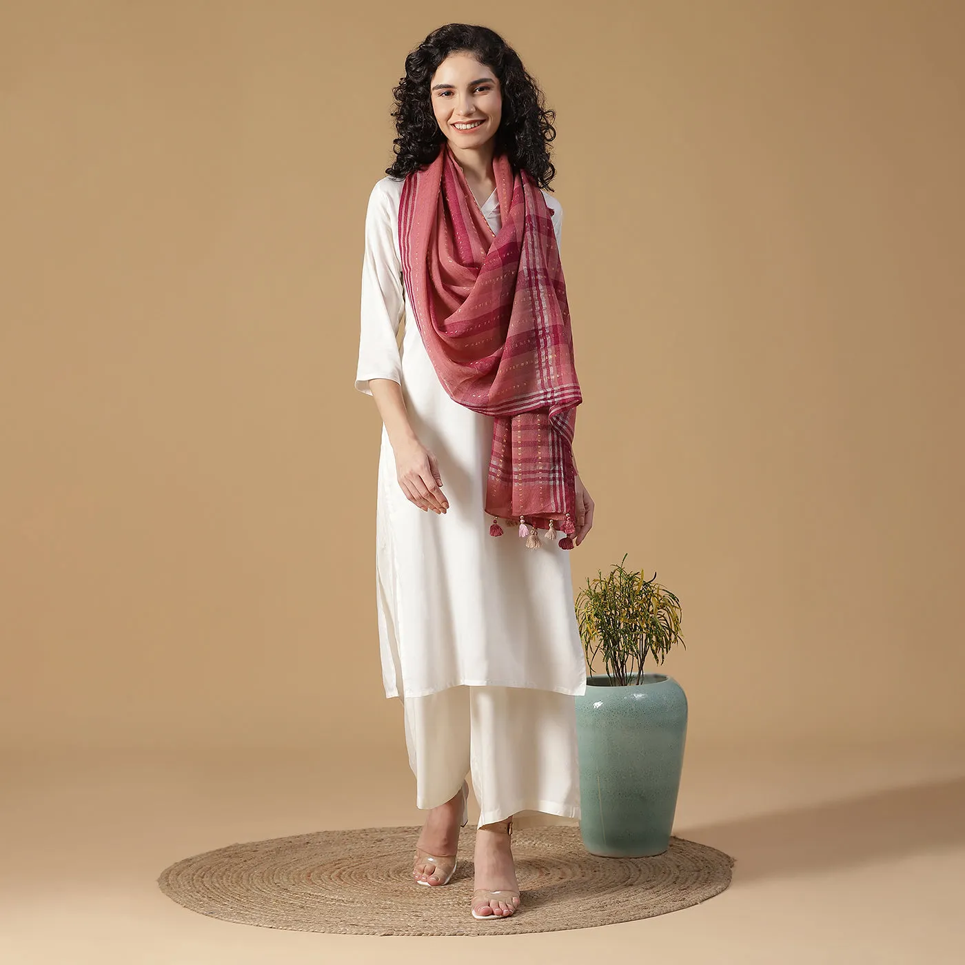Thick Thin Stripes Wool & Lurex Dobby Stole