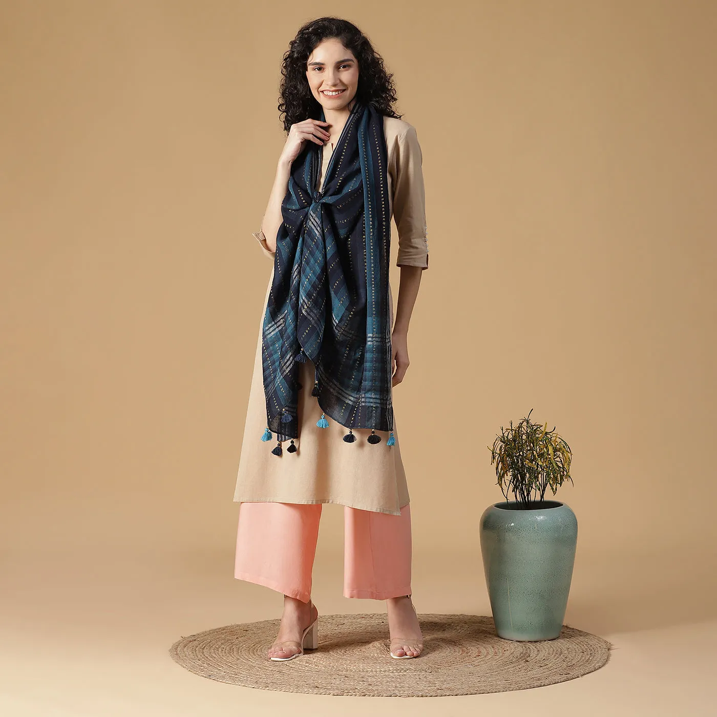 Thick Thin Stripes Wool & Lurex Dobby Stole