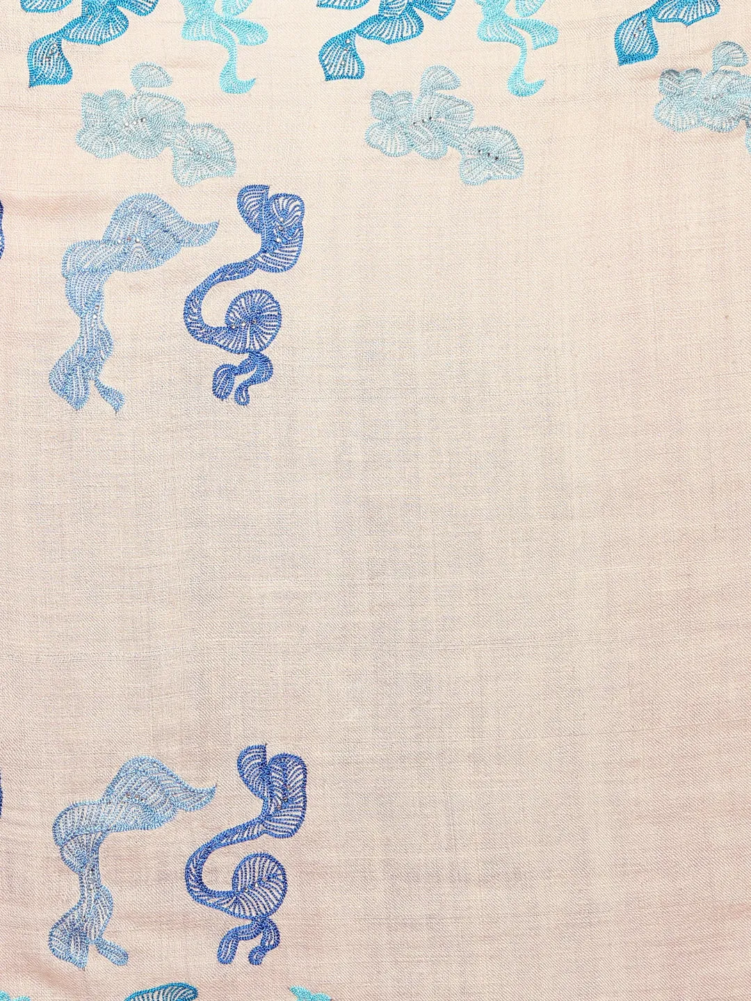 White Pure Pashmina Shawl with Abstract Swirl Pattern, Pure Pashmina Shawl