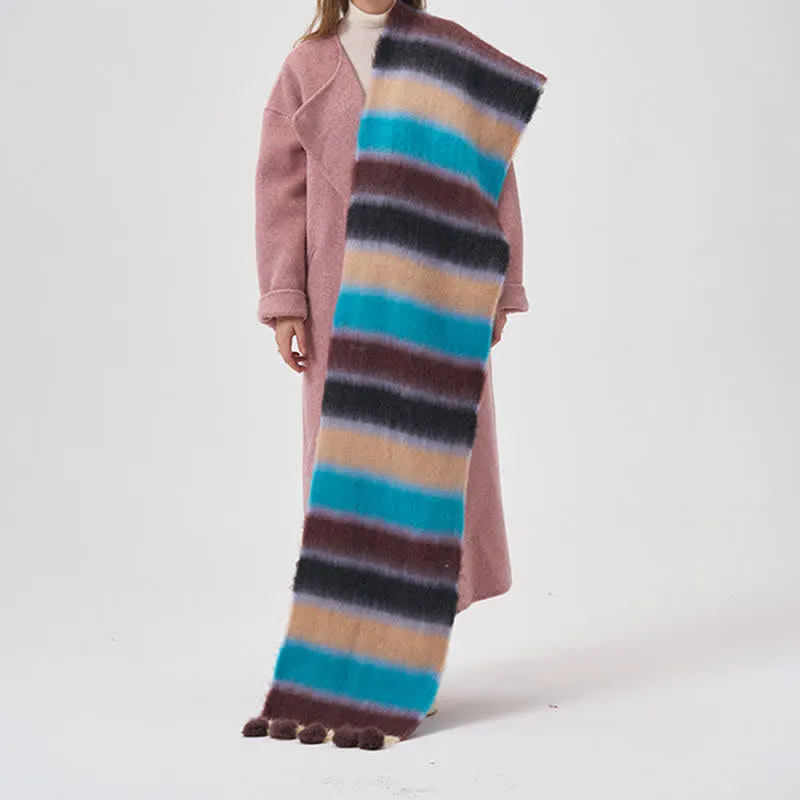 Women's Rainbow Color Striped Tassel Scarf