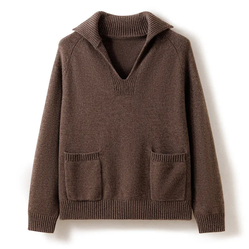 Women's Thickened Sweater Bottoming V-neck Pullover Loose Knitwear Cashmere Sweater