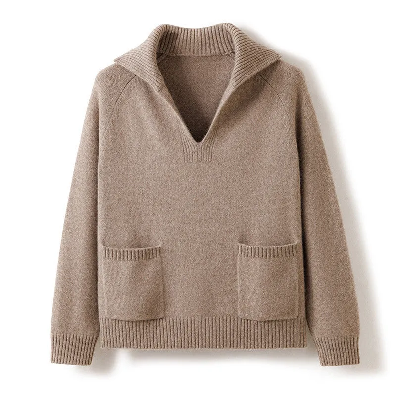 Women's Thickened Sweater Bottoming V-neck Pullover Loose Knitwear Cashmere Sweater